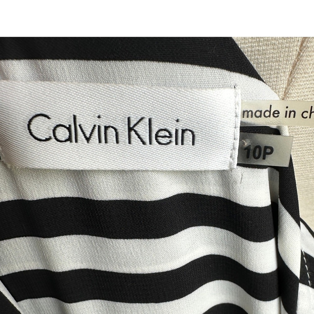 Calvin Klein Striped Sheath Dress Belted Office Siren V-Neck Corporate Size 10P - Picture 7 of 9